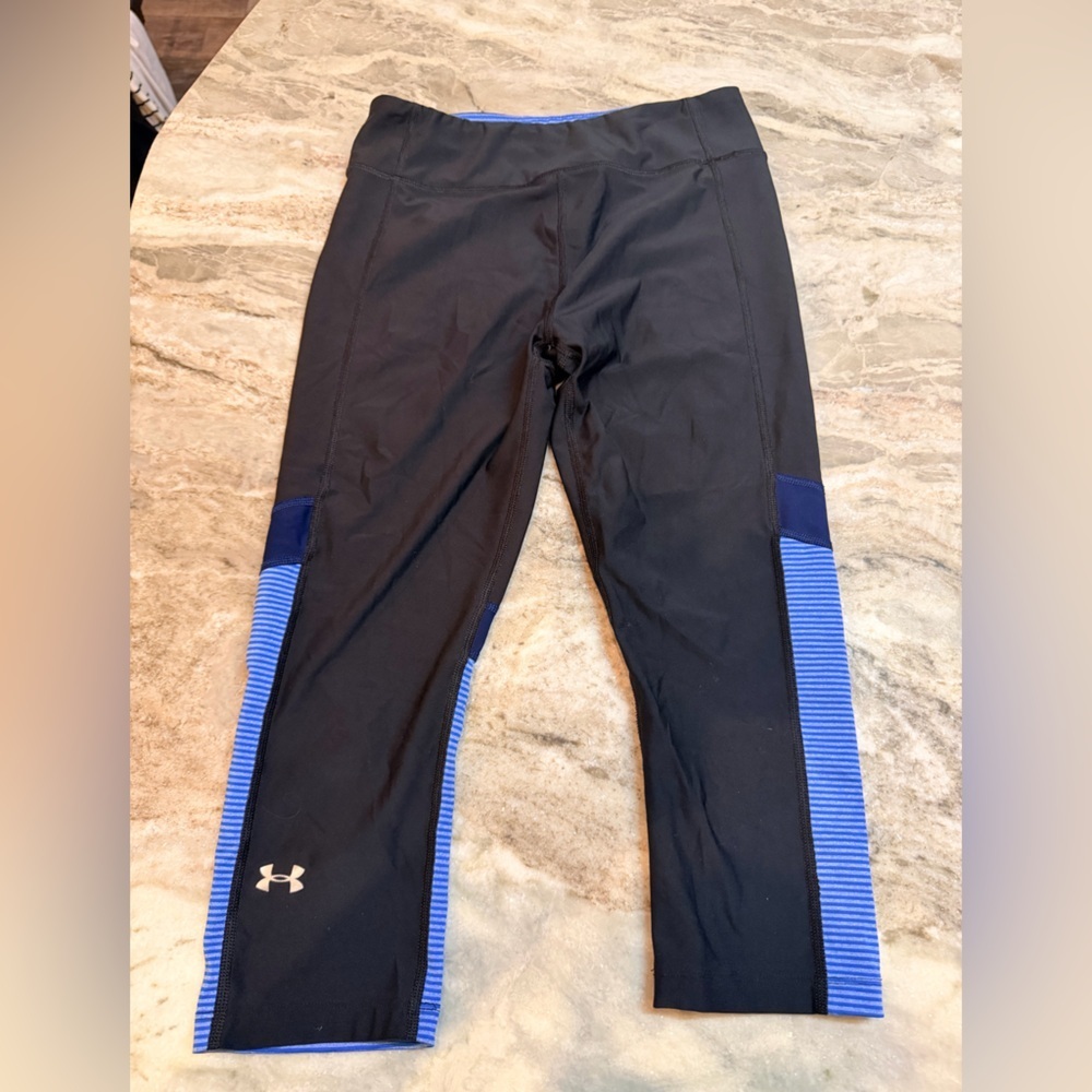 Under Armour HeatGear Compression Capri Leggings Small Black Blue